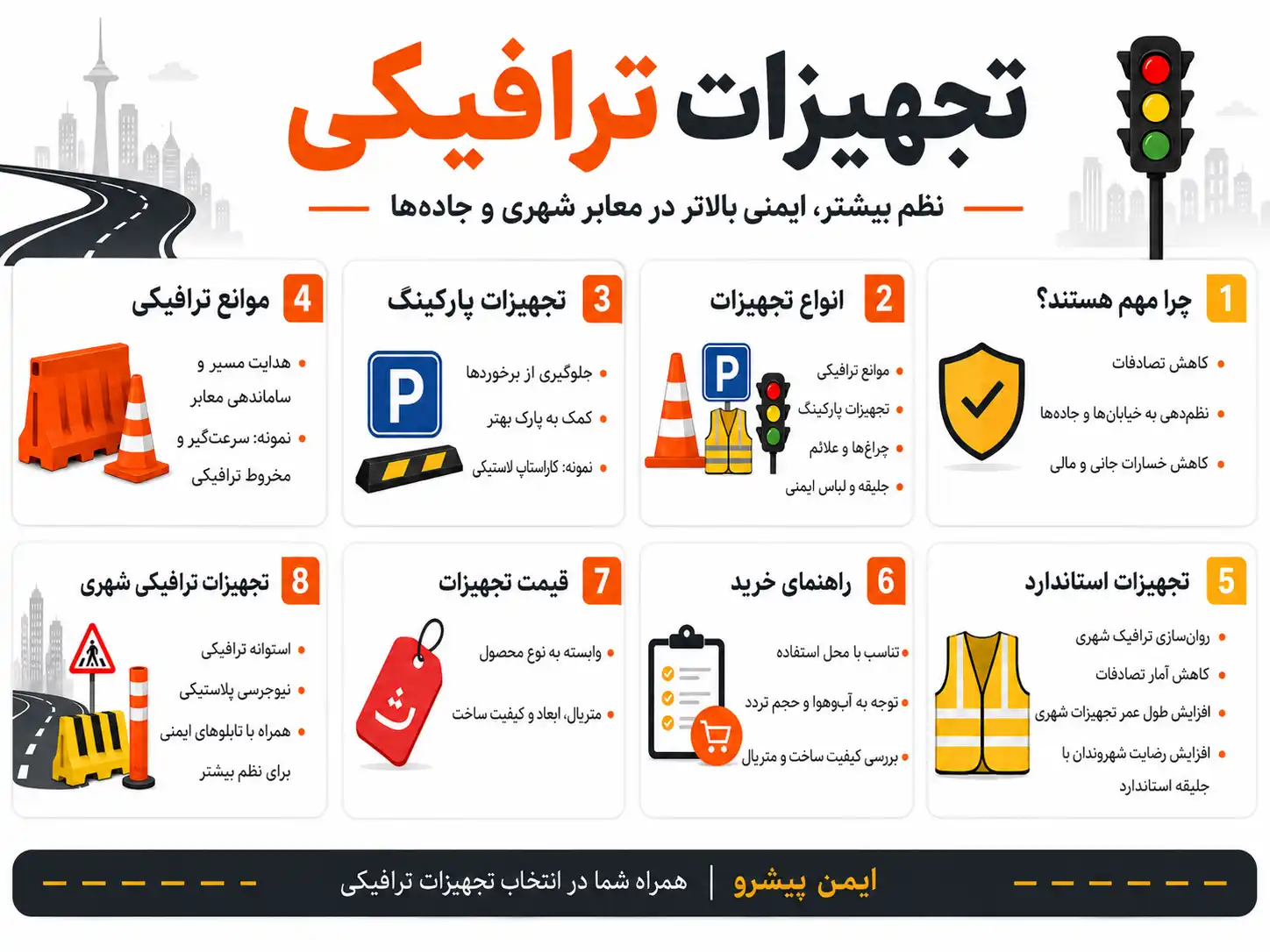تجهیزات ترافیکی مخروط و جلیقه