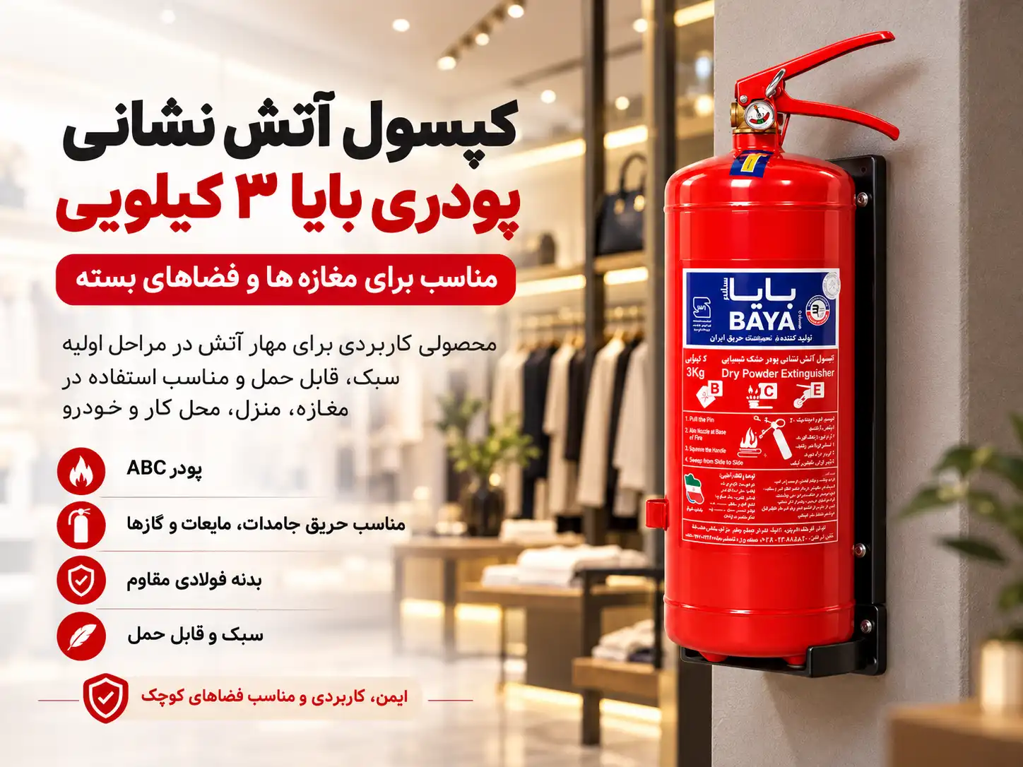 کپسول آتش نشانی پودری بایا 3 کیلویی